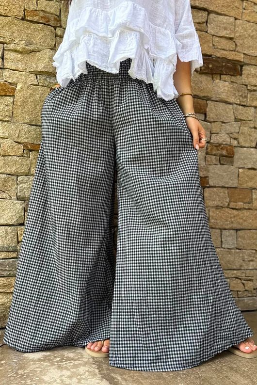 Arbi Gingham Palazzo Pant Black